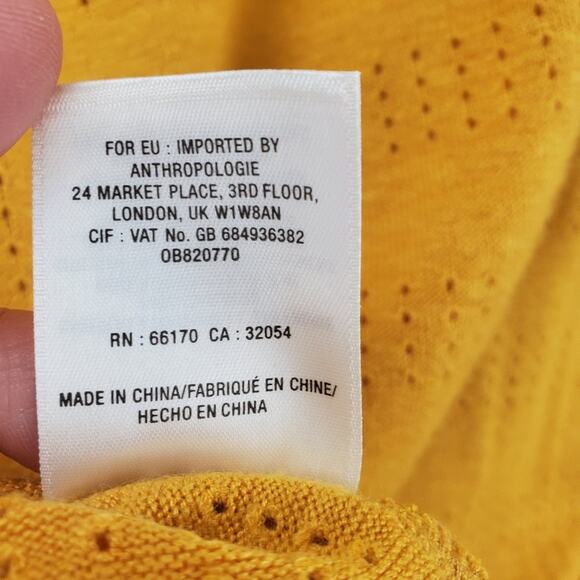 Anthropologie Peasant Knit Top Mustard Yellow Size Small Whimsy Earthy Shirt NWT - Picture 6 of 8